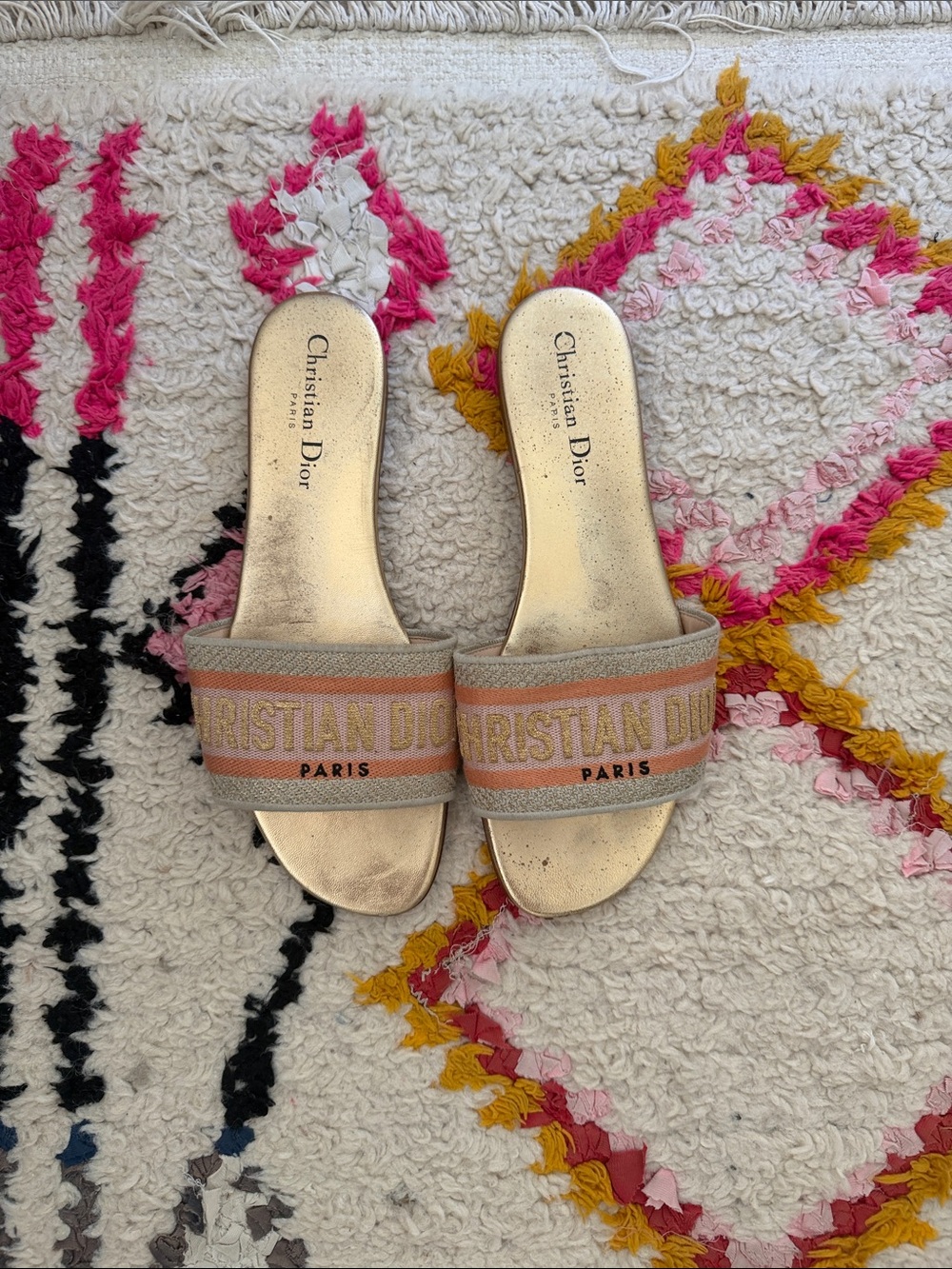 Dior Pink and Gold Slide Sandals